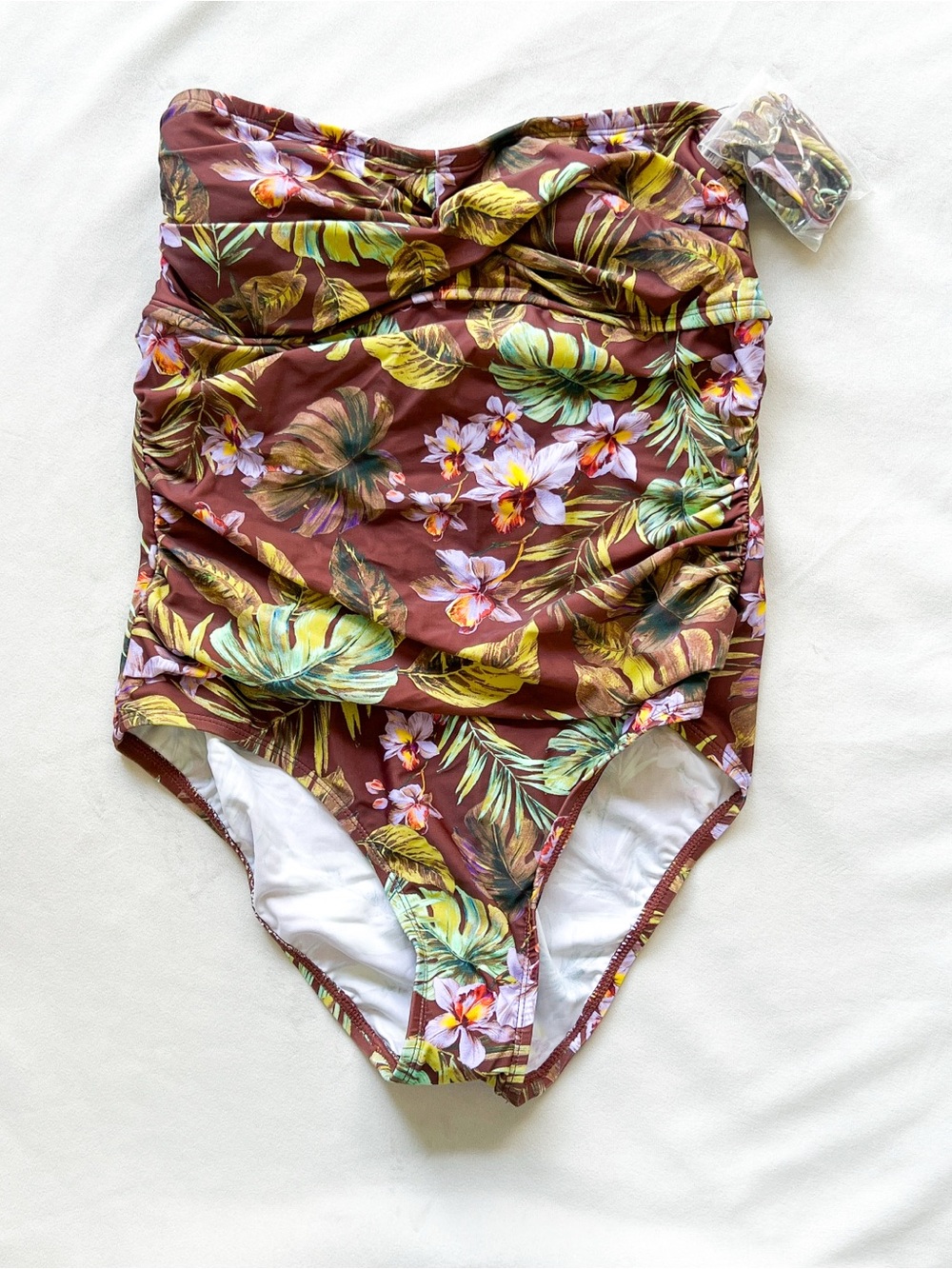 Shade & Shore Brown Tropical Floral One-Piece Swimsuit - Medium
